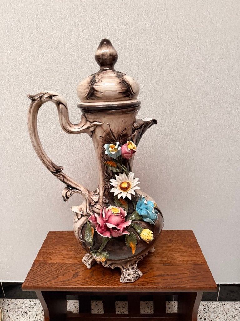 Grote klassieke sierkan met deksel en bloemen, Pierre/céramique, Objet, 50 cm, Enlèvement