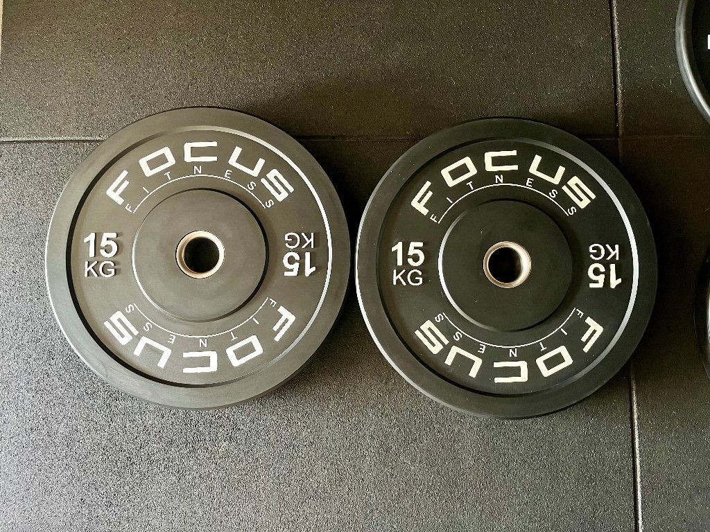 Plaques de musculation Focus Fitness 2x15 kg - État neuf !, Sports & Fitness, Enlèvement, Neuf, Plaques d'haltères