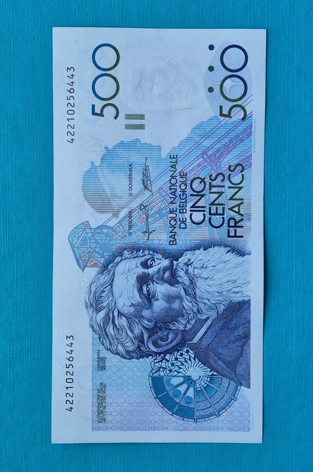België  500 Francs 1992 - 1998  Meunier, Ophalen of Verzenden, Los biljet