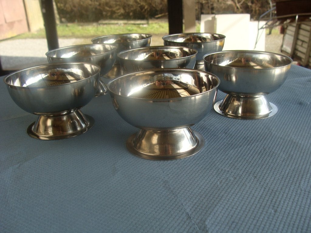 6 coupes à glace, service inox poinçon18/8 vintage, Antiquités & Art, Enlèvement ou Envoi