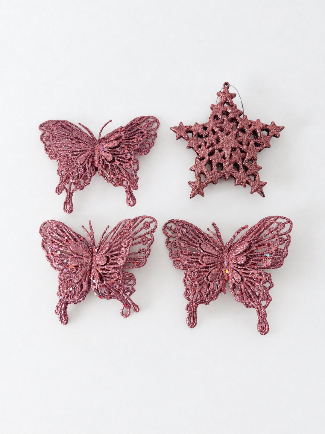 Maisons du Monde set van 4 oud roze glitter kerstversiering, Ophalen, Zo goed als nieuw