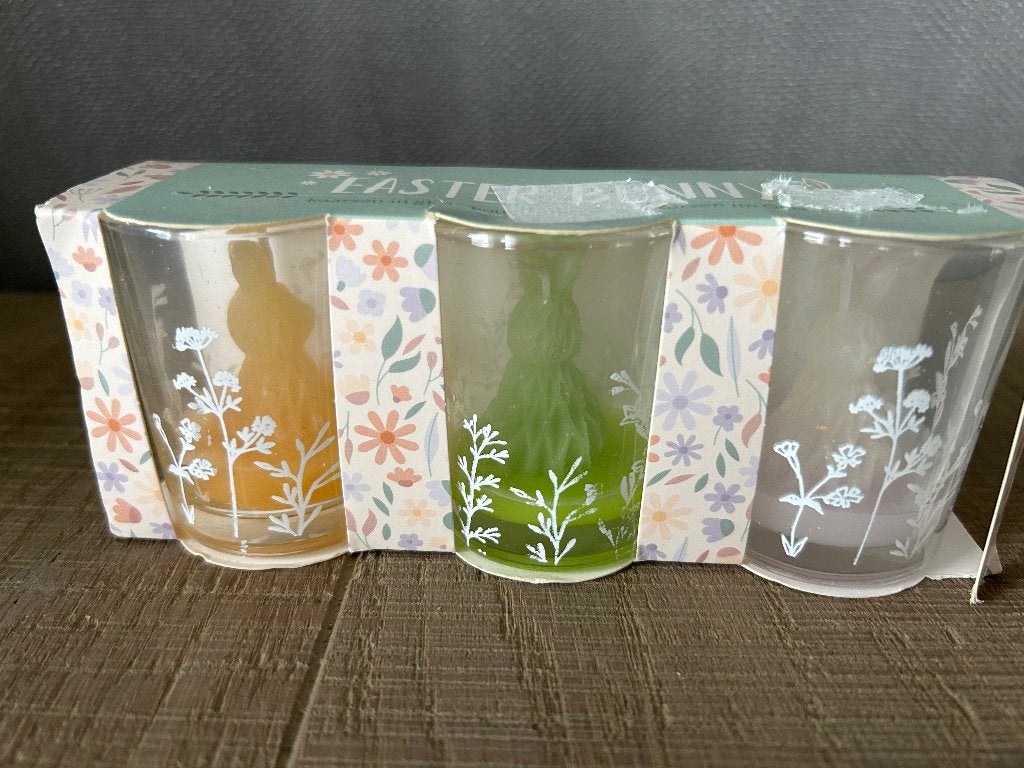 Nieuw! 3 kaarsjes - paashaasjes in glaasje, Diversen, Ophalen of Verzenden, Nieuw