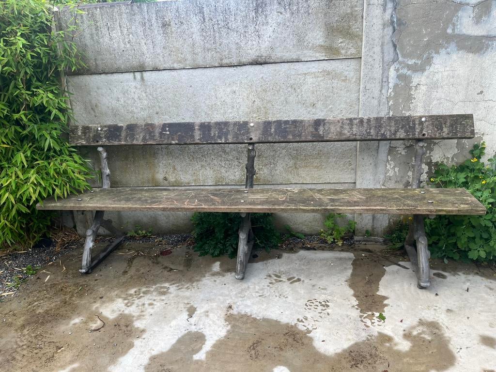 Mooie Gietijzeren Parkbank met Teak, Ophalen, Gebruikt, Metaal