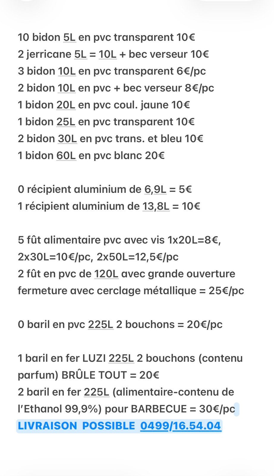 Baril fer 225Lx4 PROPRE 30€/pc, bidon 5L- 10L avec bec verse, Enlèvement ou Envoi