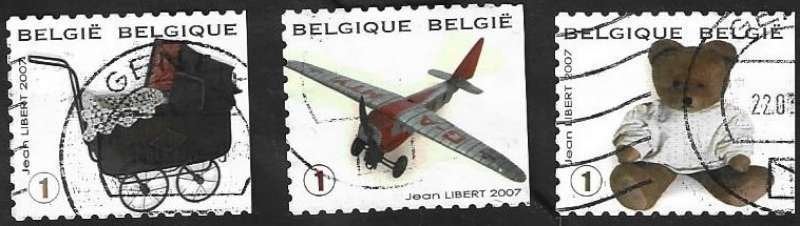 3 Postzegels België 2008 Speelgoed, Frankeerzegel, Ophalen of Verzenden, Gestempeld, Gestempeld