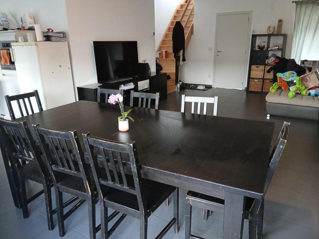 Uitschuifbare tafel van 2m tot 3m + 10 stoelen, Ophalen, Gebruikt, Black simple, 8 stoelen of meer