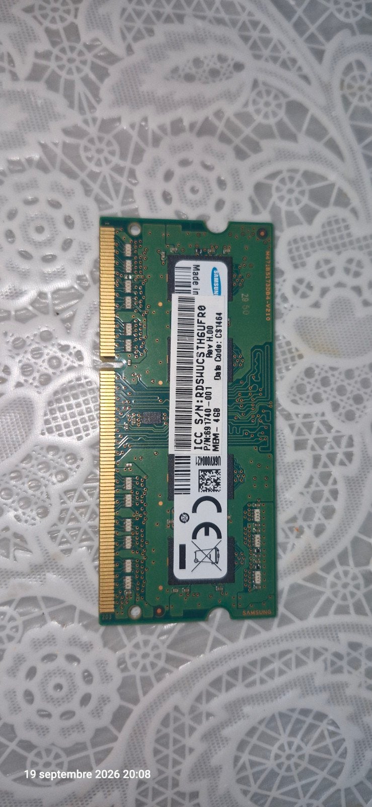 Barrette RAM PC Portable 4 Go DDR3L - Samsung / HP (691740-0, Informatique & Logiciels, DDR3, Comme neuf, Enlèvement, Laptop