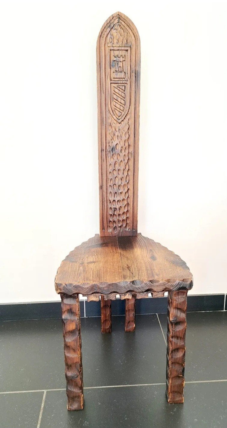 Vintage handgekerfde eikenhouten gangstoel jaren 60-70, Ophalen
