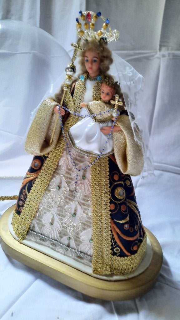 Mariabeeld met Kind Jezus onder glazen stolp – jaren 70, Antiek en Kunst, Ophalen