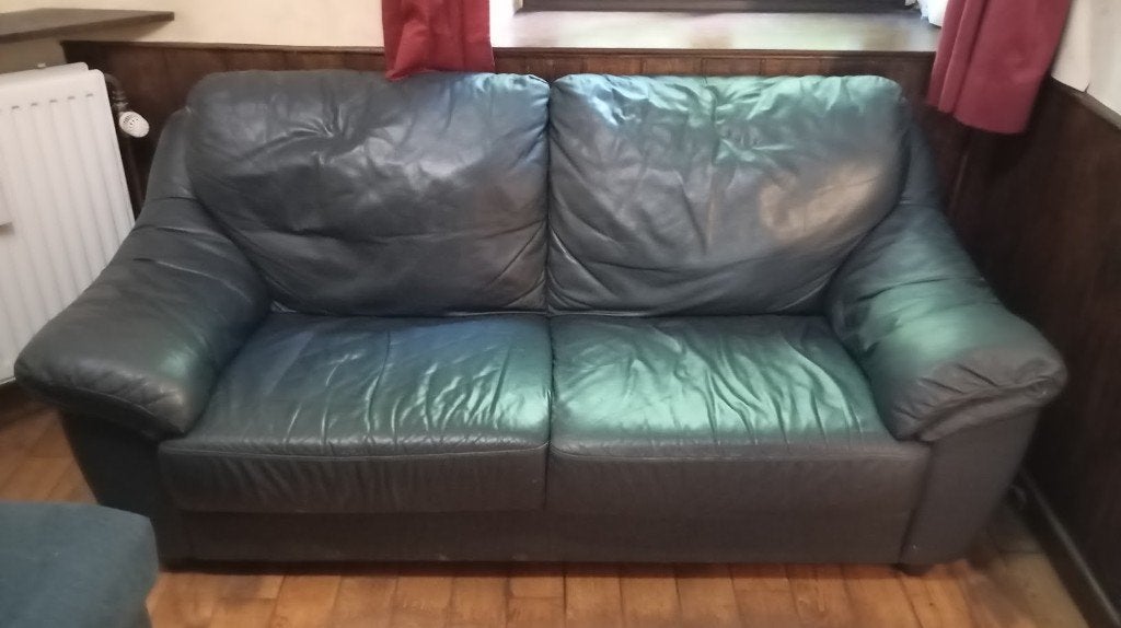 Canapé cuir bleu Ikea 2 places, Maison & Meubles, 75 à 100 cm, Enlèvement, Utilisé, Classique