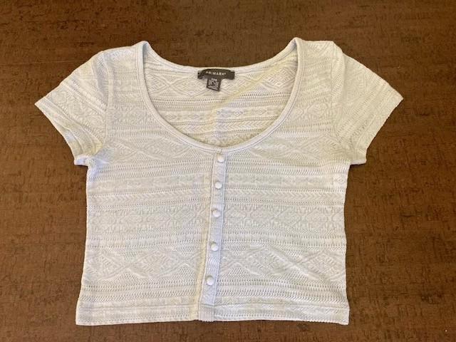 Lichtgrijsblauw crop topje Primark XXS, Kleding | Dames, Topjes, Gedragen, Maat 34 (XS) of kleiner, Blauw, Korte mouw, Ophalen of Verzenden