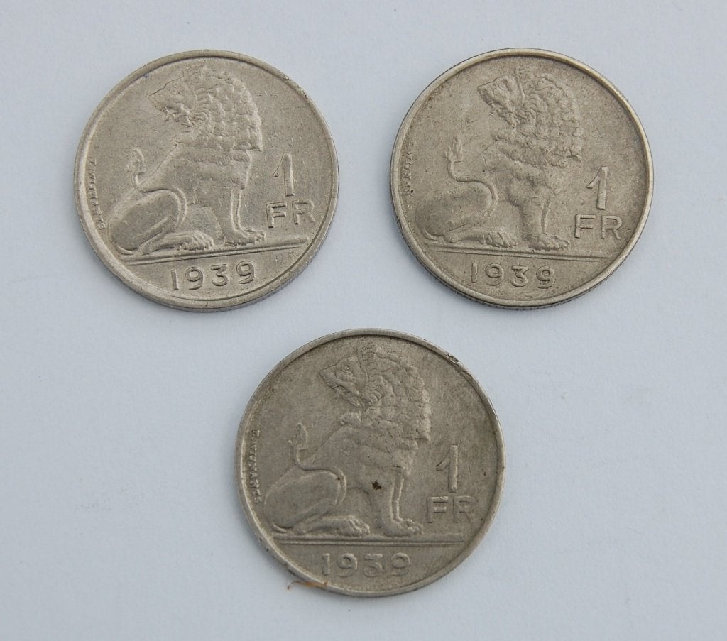 3x 1 frank  1939, Ophalen, Losse munt