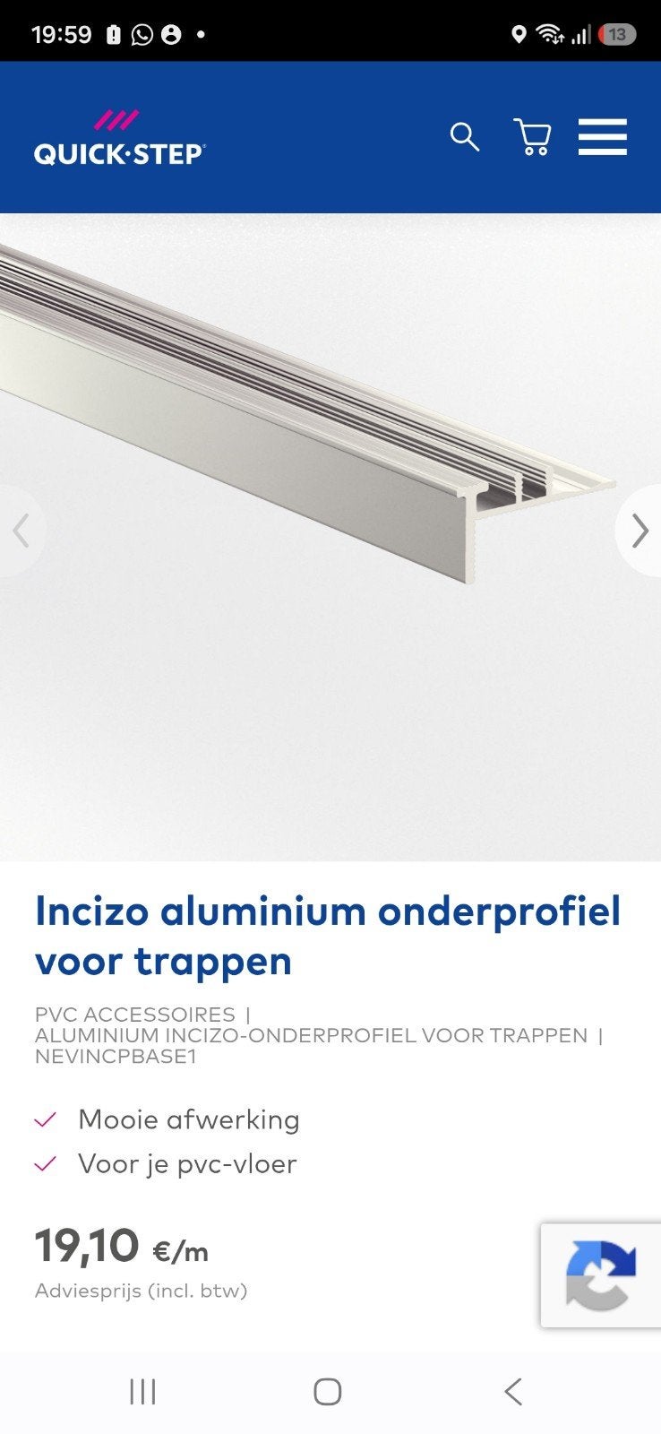 Quick step incizo trapprofiel vinyl, Ophalen