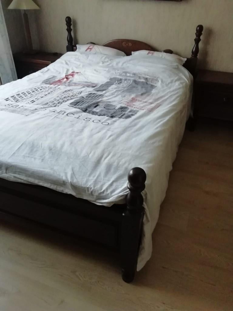 Tweepersoonsbed, Huis en Inrichting, Slaapkamer | Bedden, Ophalen, Gebruikt, Bruin, Klassiek