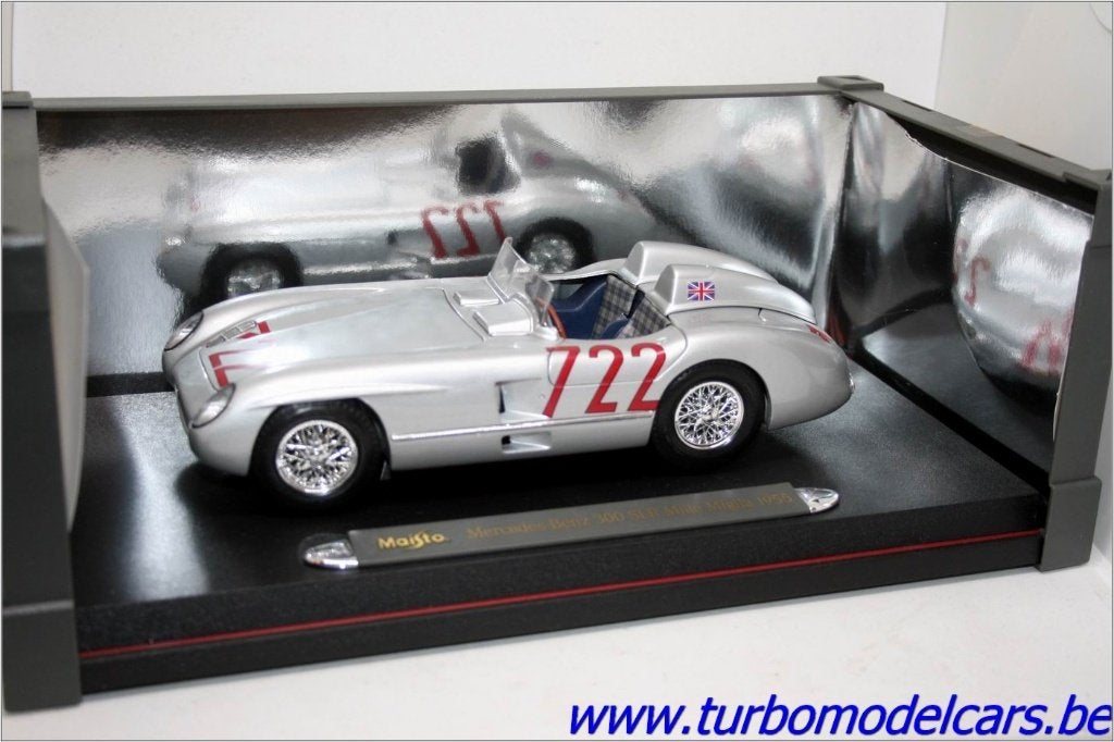 Mercedes-Benz 300 SLR Mille Miglia 1955 1/18 Maisto, Ophalen of Verzenden, Zo goed als nieuw, Auto, Maisto