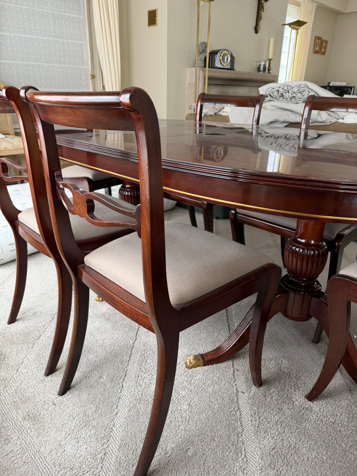 Tafel met 6 stoelen in mahonie, Antiek en Kunst, Antiek | Meubels | Tafels, Ophalen