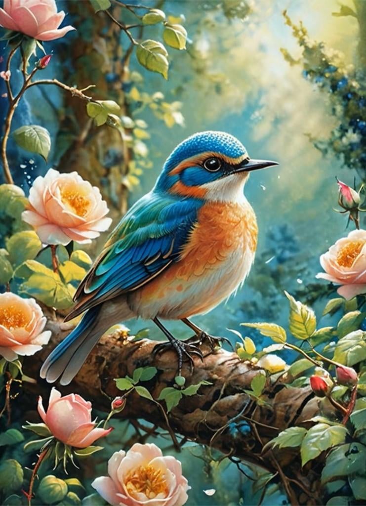 nr 56 Diamond Painting vogel 50x40cm (vierkant), Verzenden, Nieuw, Meerkleurig, Overige materialen