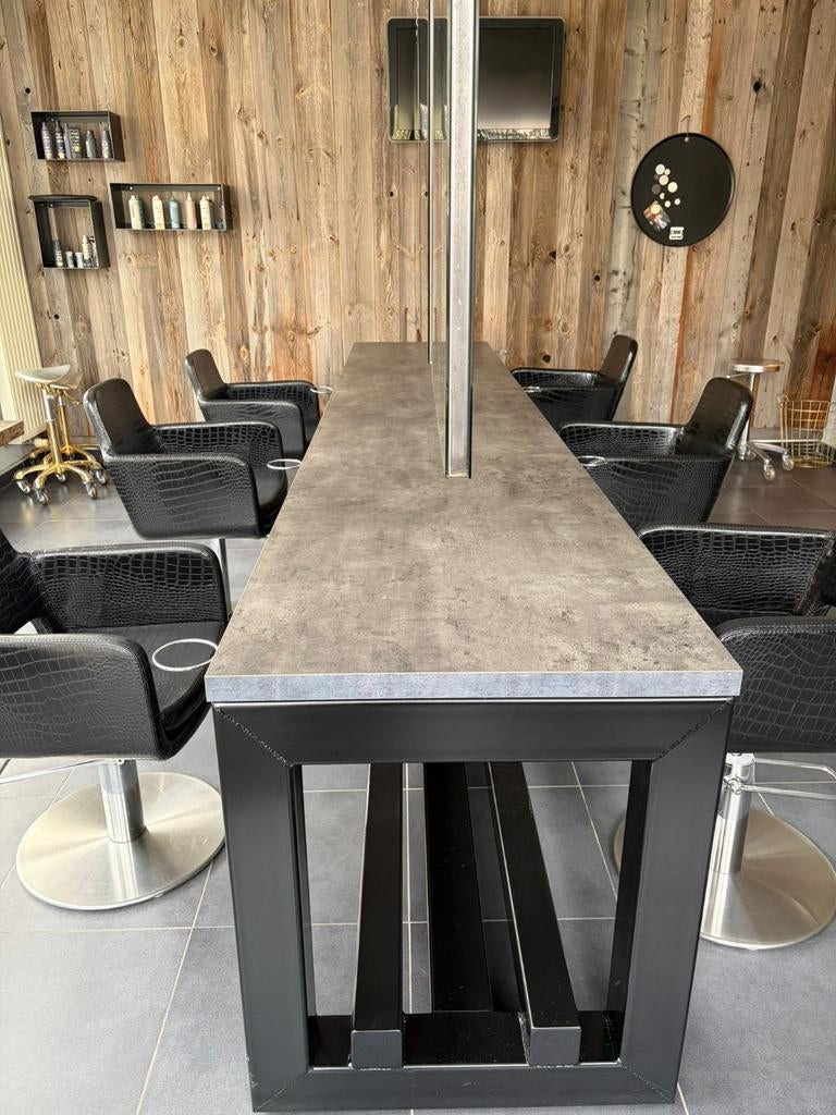 Kaptafel / bureau op maat met stopcontacten – zwart staal, Ophalen, Gebruikt, Metaal of Aluminium, 50 tot 100 cm