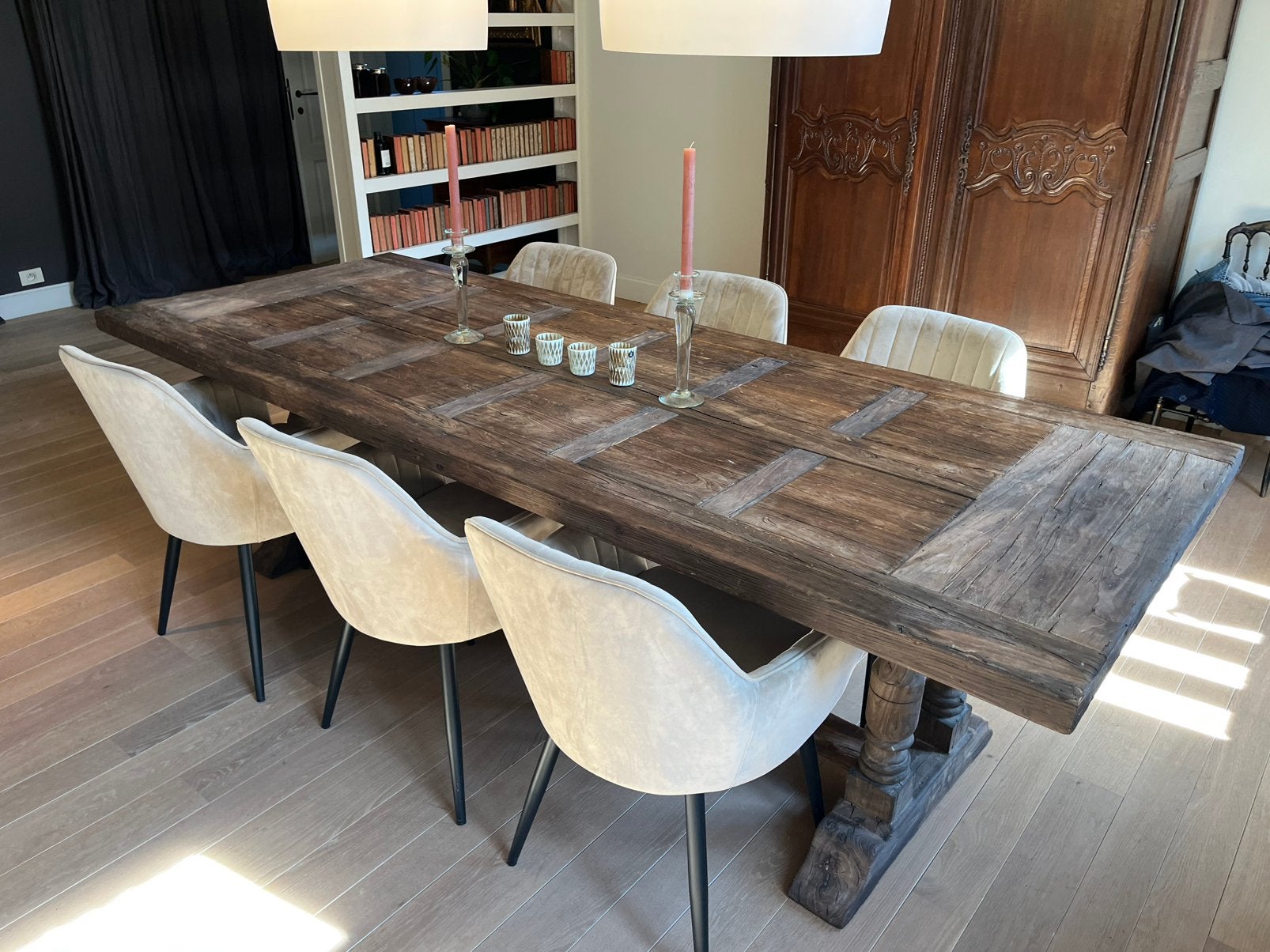 Tafel Flamant met 6 kuipstoelen fluweel, Ophalen, 100 tot 150 cm, Flamant, 200 cm of meer
