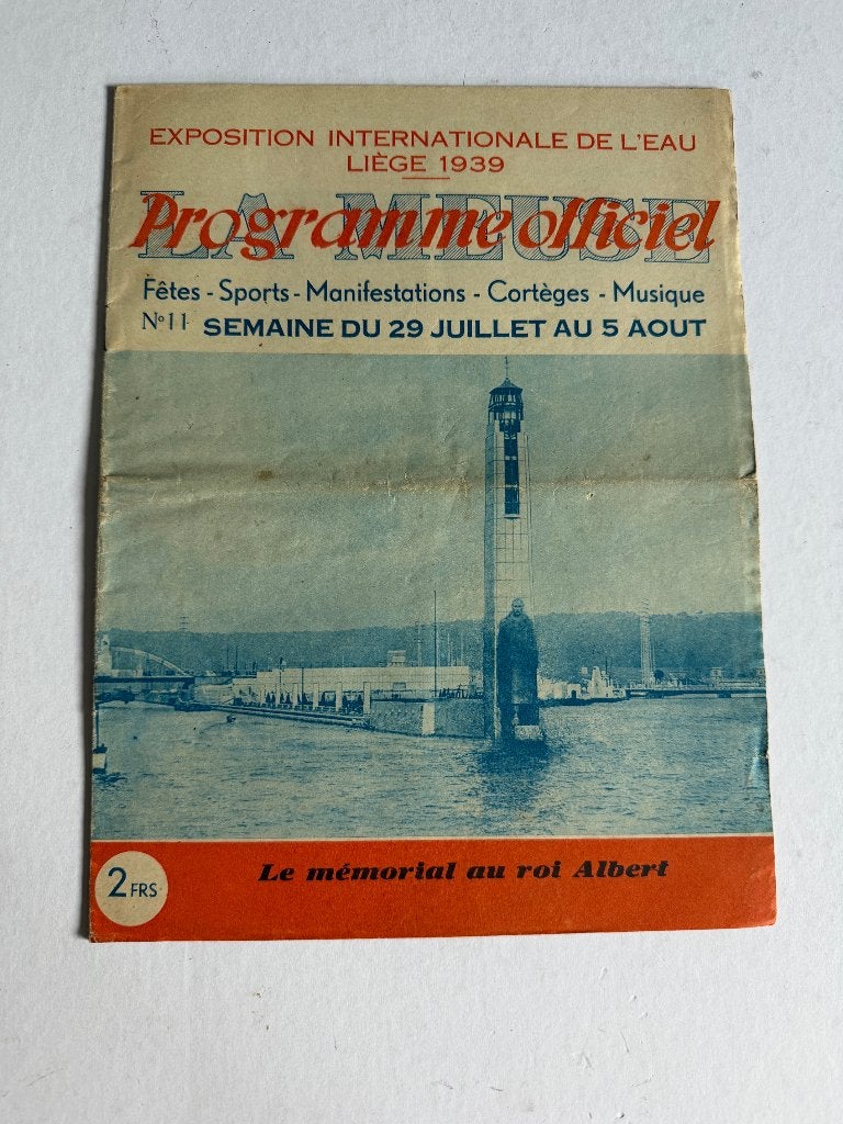 programme officiel Exposition de l'Eau 1939 Liège La Meuse, Enlèvement ou Envoi, 1920 à 1940