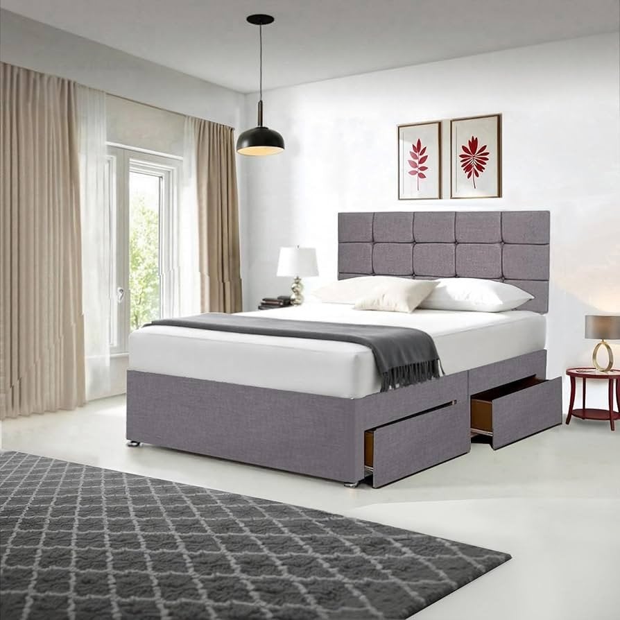Divanbed (model met opbergruimte) Bekleed met stof (lichtgri, Verzenden