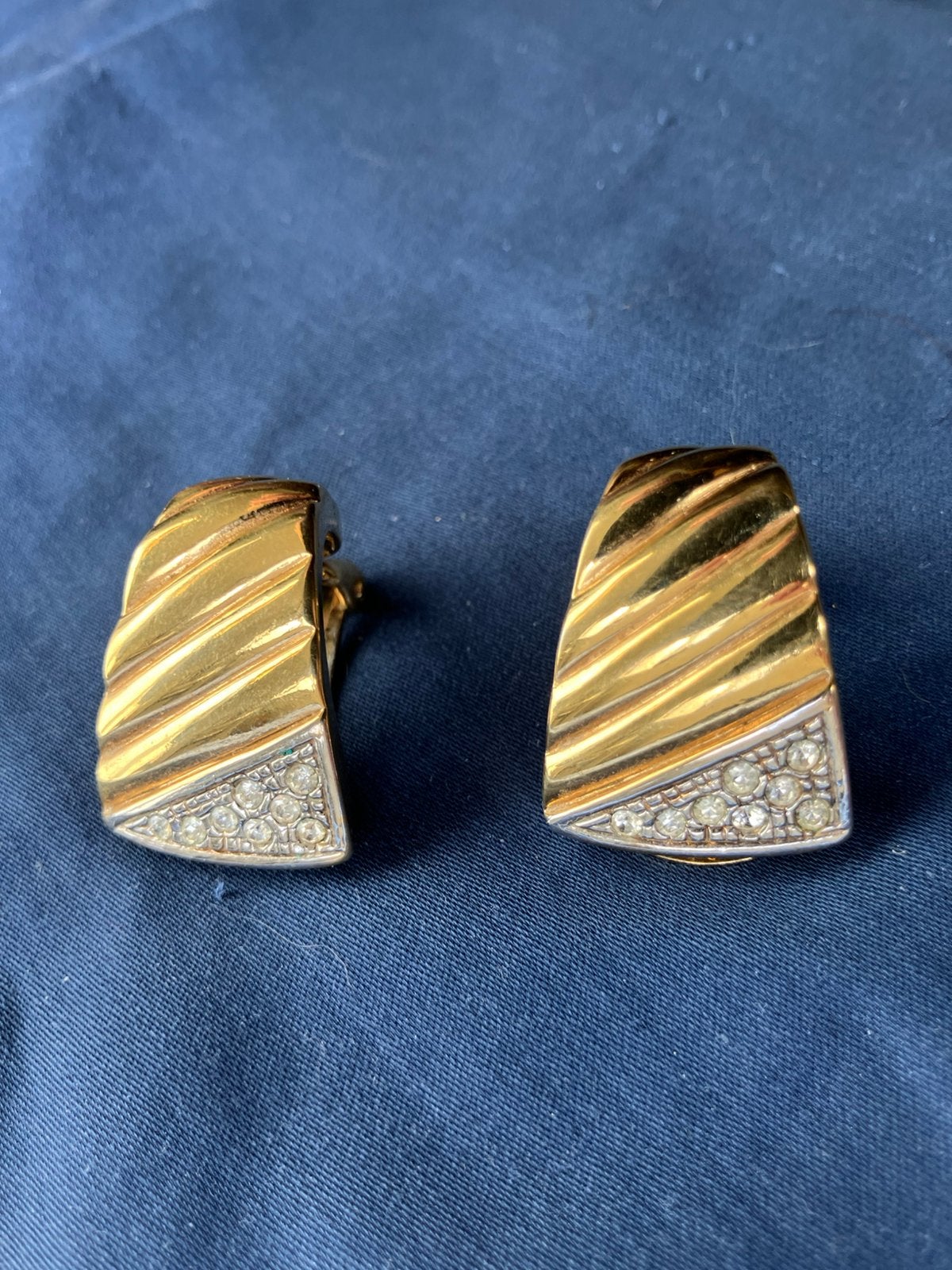 Vintage goud clip oorbellen strass – statement oorclips, Ophalen of Verzenden, Gebruikt, Goud
