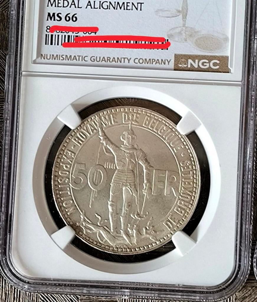 50 fr 1935 FR Medailleslag NGC  MS 66, Postzegels en Munten, Munten | België, Ophalen