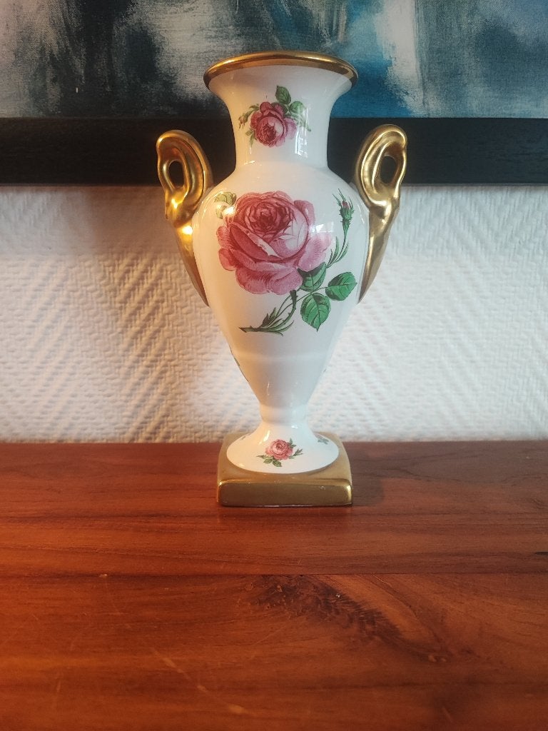 Vase Amfoor en porcelaine de Bruxelles avec roses, Enlèvement ou Envoi