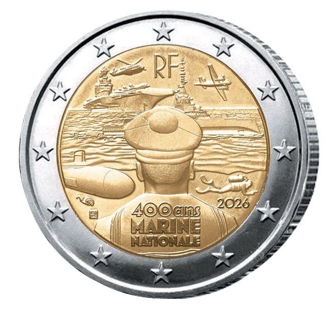 2 euro Frankrijk 2026 400 jaar Franse Marine, Verzenden, Frankrijk, 2 euro