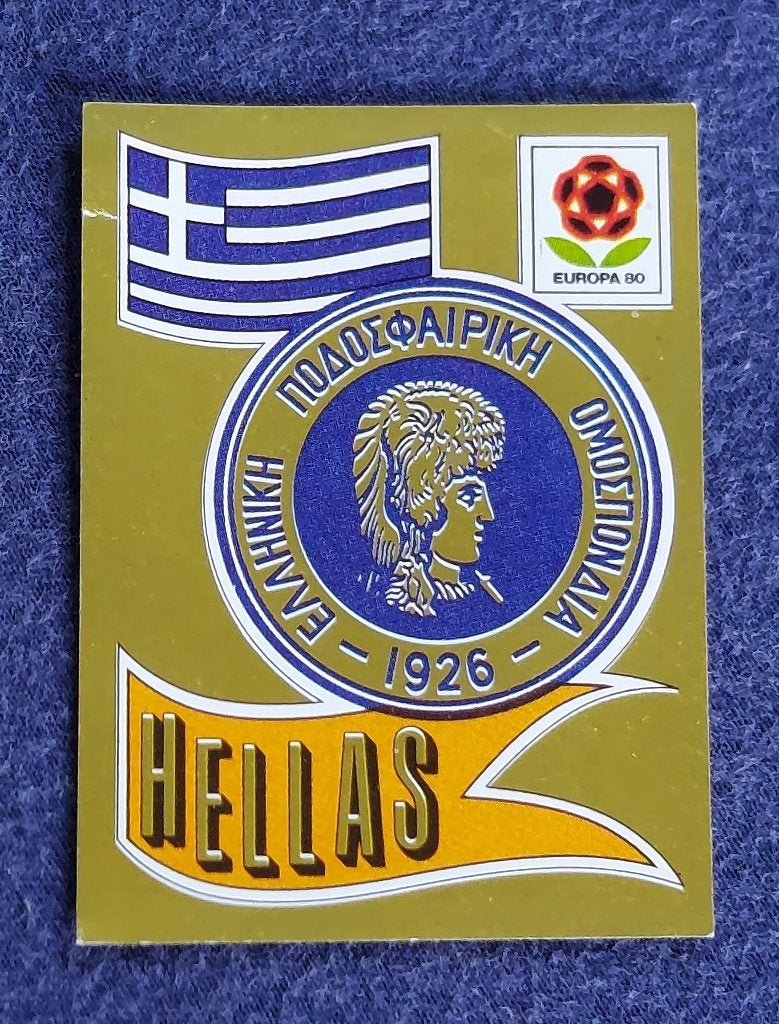 Panini sticker card voetbal ' Euro 80 embleem Hellas ' 96, Ophalen of Verzenden, Nieuw, Sticker