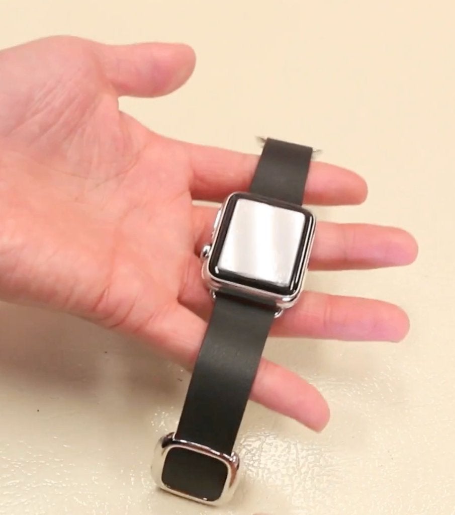 Moderne Apple Watch-gesp — echt zwart leer, Zwart, Apple Watch, Nieuw, Ophalen of Verzenden