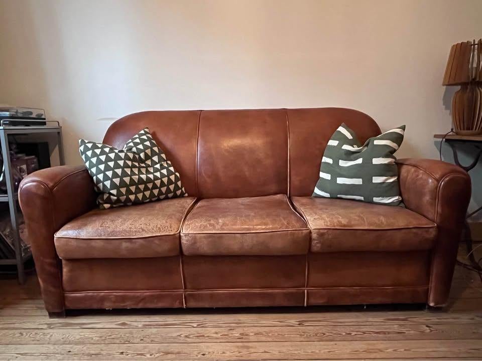 Canapé + 2 fauteuils Club en cuir, Huis en Inrichting, Zetels | Zetels, Gebruikt, Rechte bank, Overige maten, 150 tot 200 cm, 75 tot 100 cm