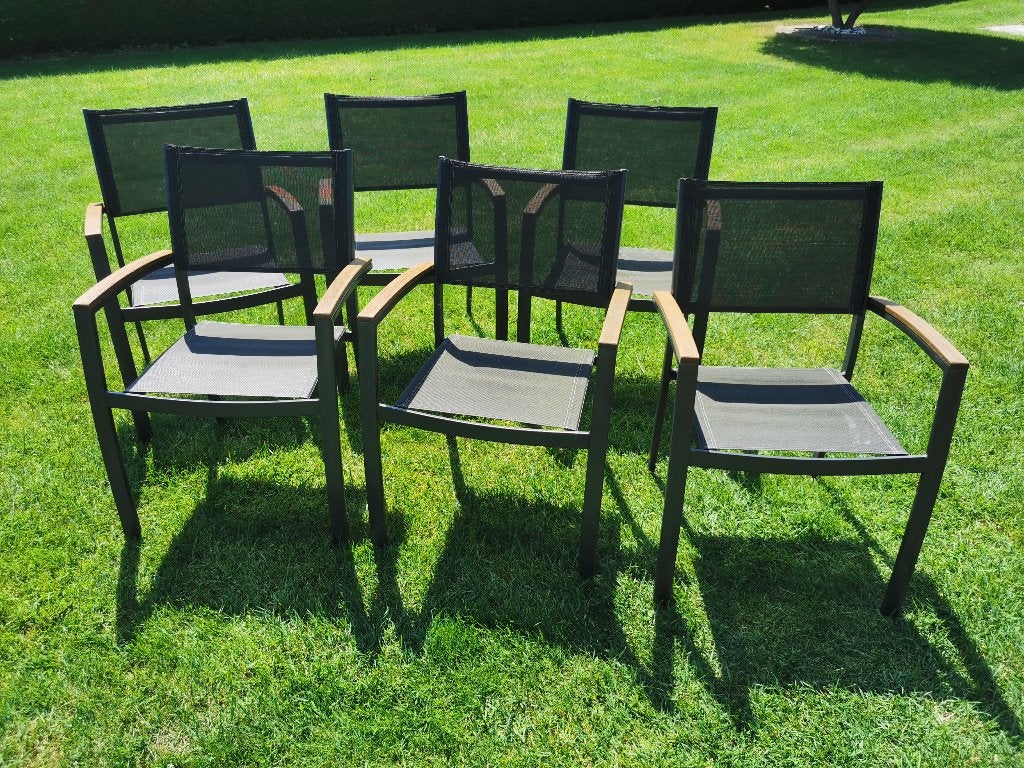 6 tuinstoelen, Ophalen, Gebruikt, Textileen, Stapelbaar