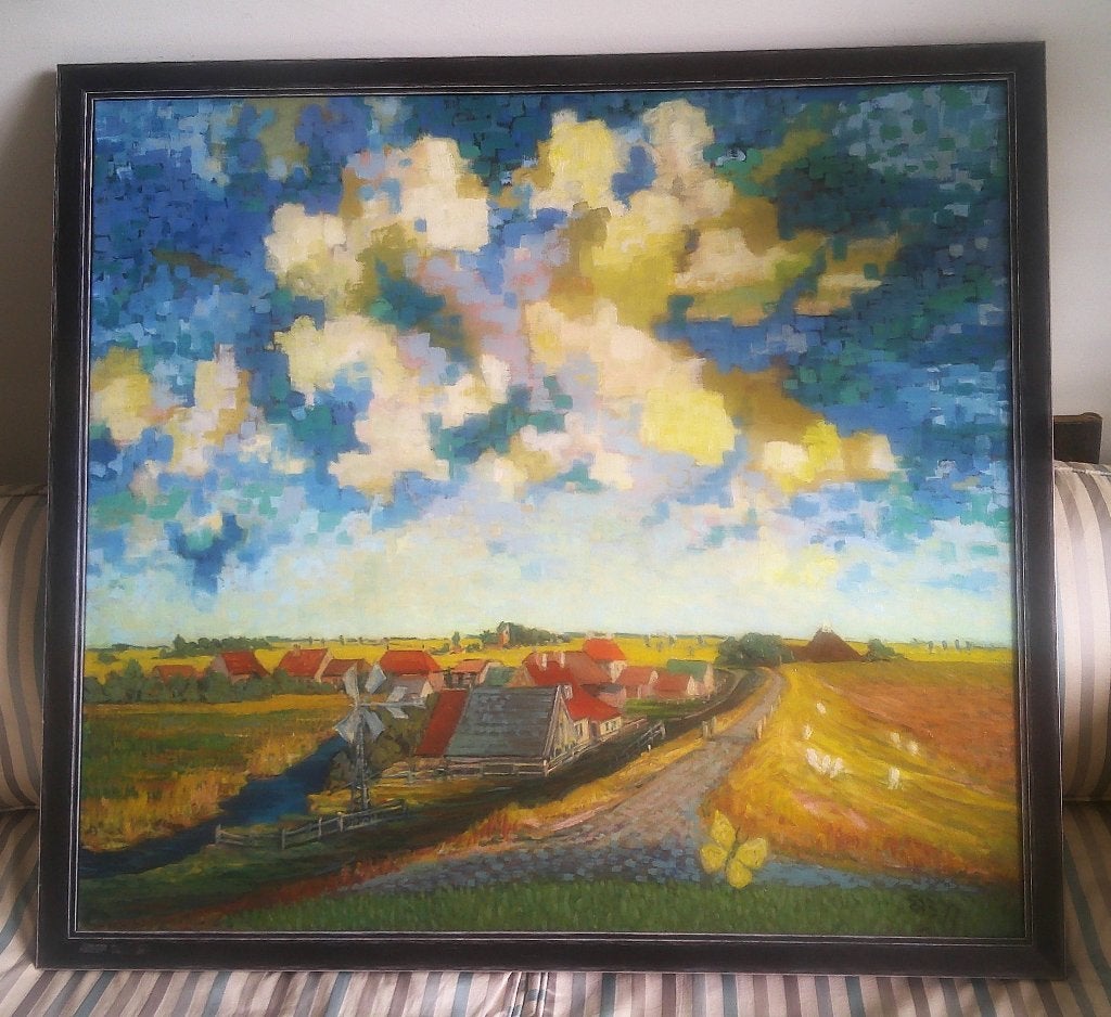Village de la Frise (occidentale) - Erik Bauknecht 1929-1993, Antiquités & Art, Peinture à l'huile, Paysage, Enlèvement, Toile