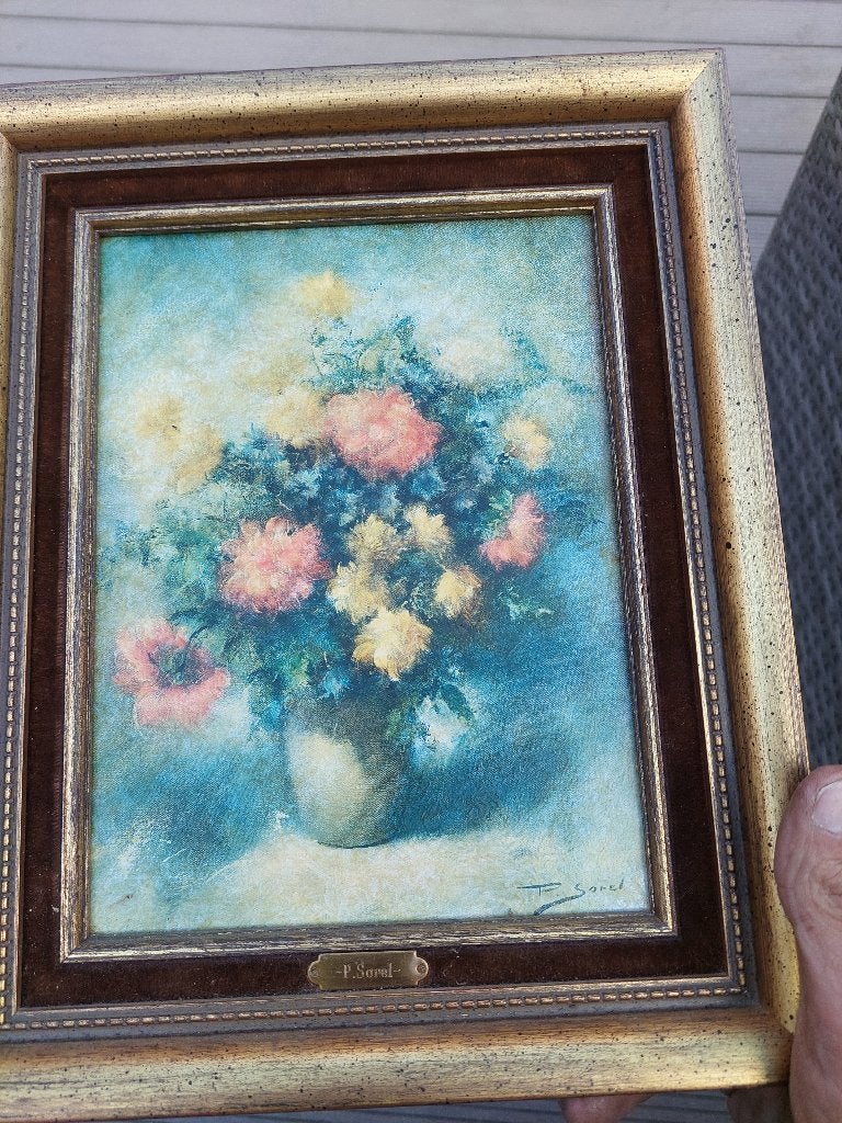 Schilderij P.Soret, Enlèvement, Signé, Fleurs