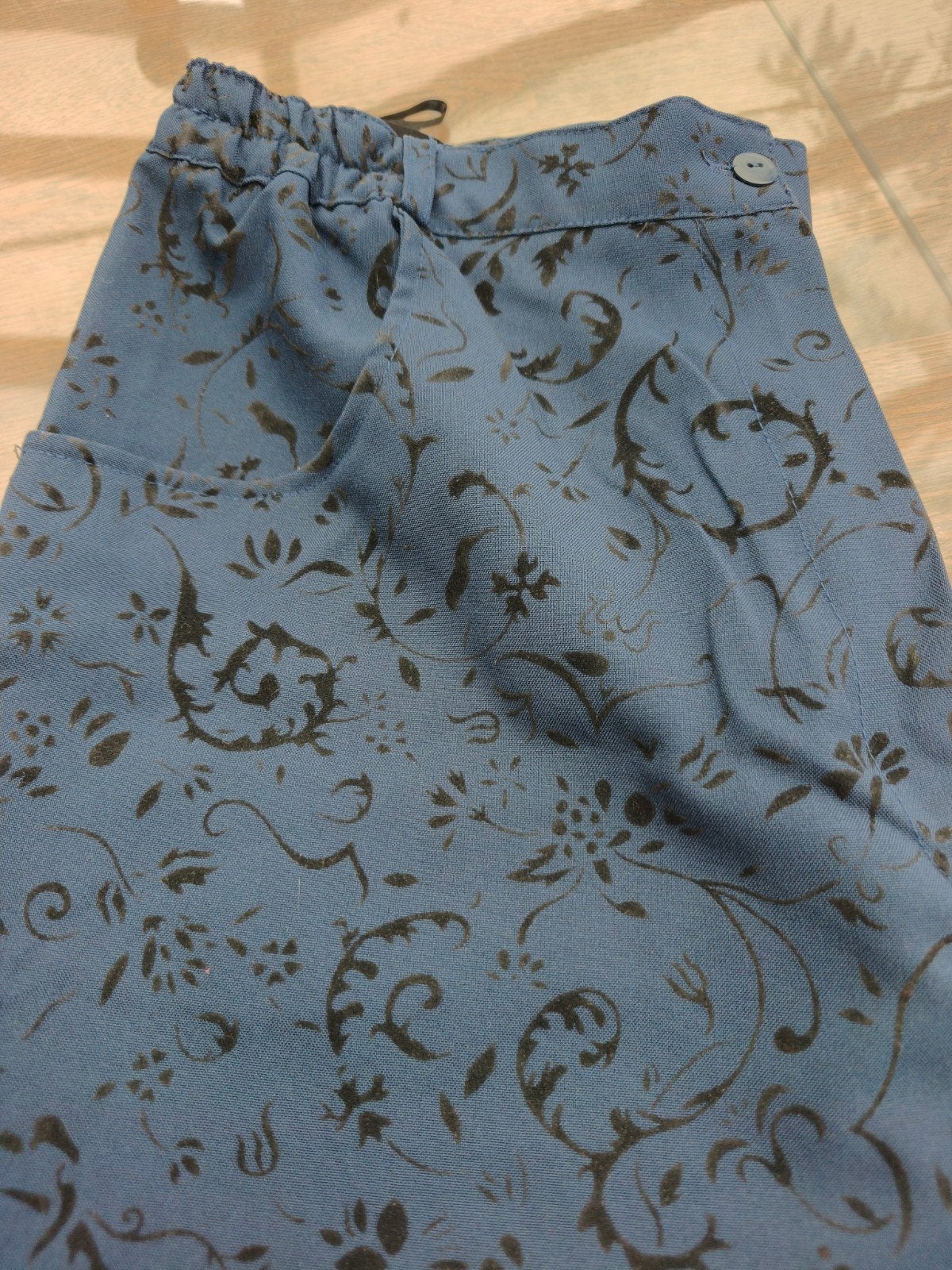 pantalon habillé bleu à motif noir, taille 48, Taille 46/48 (XL) ou plus grande, Comme neuf, Longs, Bleu