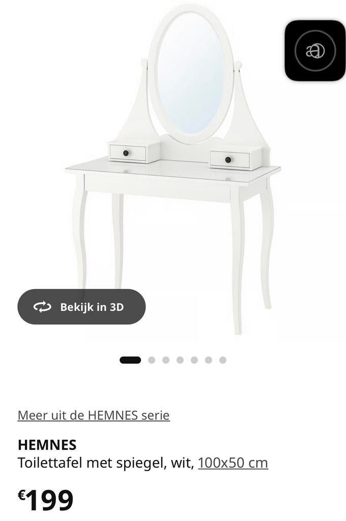 Hemnes kaptafel met bijpassende stoel, Huis en Inrichting, Ophalen, 100 tot 150 cm, Zo goed als nieuw, Hout