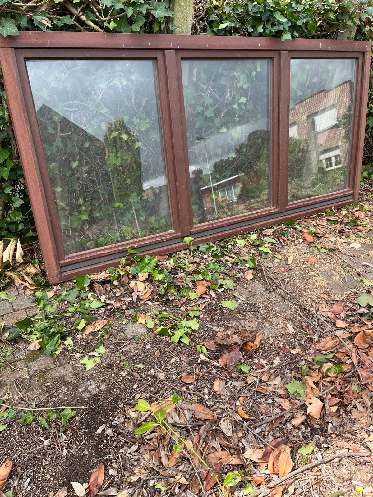 Meranti raam, Ophalen, Gebruikt, Hout, Inclusief glas