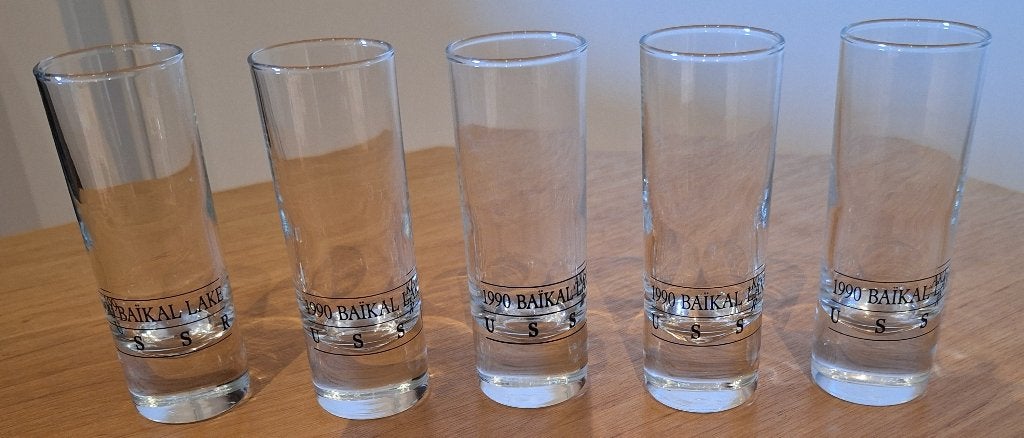 Set van 5 glazen vodka shotglaasjes, Ophalen of Verzenden, Zo goed als nieuw, Borrel- of Shotglas