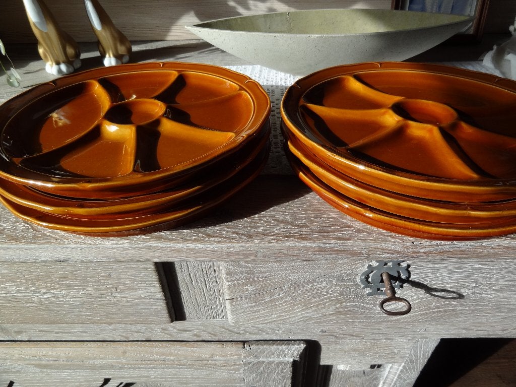 6 fondueborden, Enlèvement, Utilisé, Poterie, Assiettes(s)