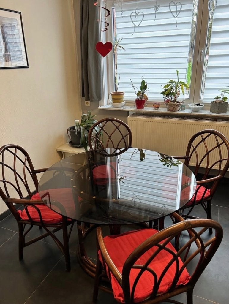 Table ronde avec 4 chaises, 100 à 150 cm, Quatre personnes, Koloniale stijl, rotan look, Rond