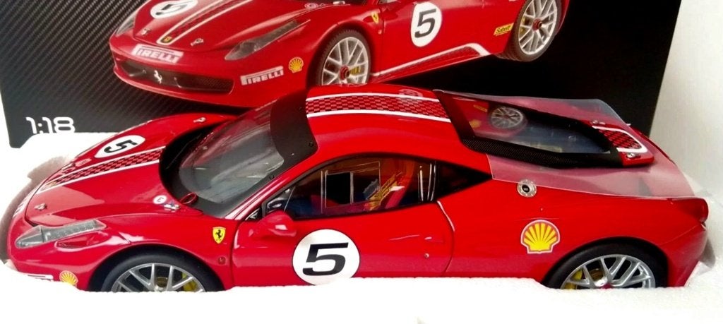 1/18 Ferrari 458 Italia #5 Challenge 2010 Hotwheels Elite, Enlèvement ou Envoi, Comme neuf, Voiture, Hot Wheels