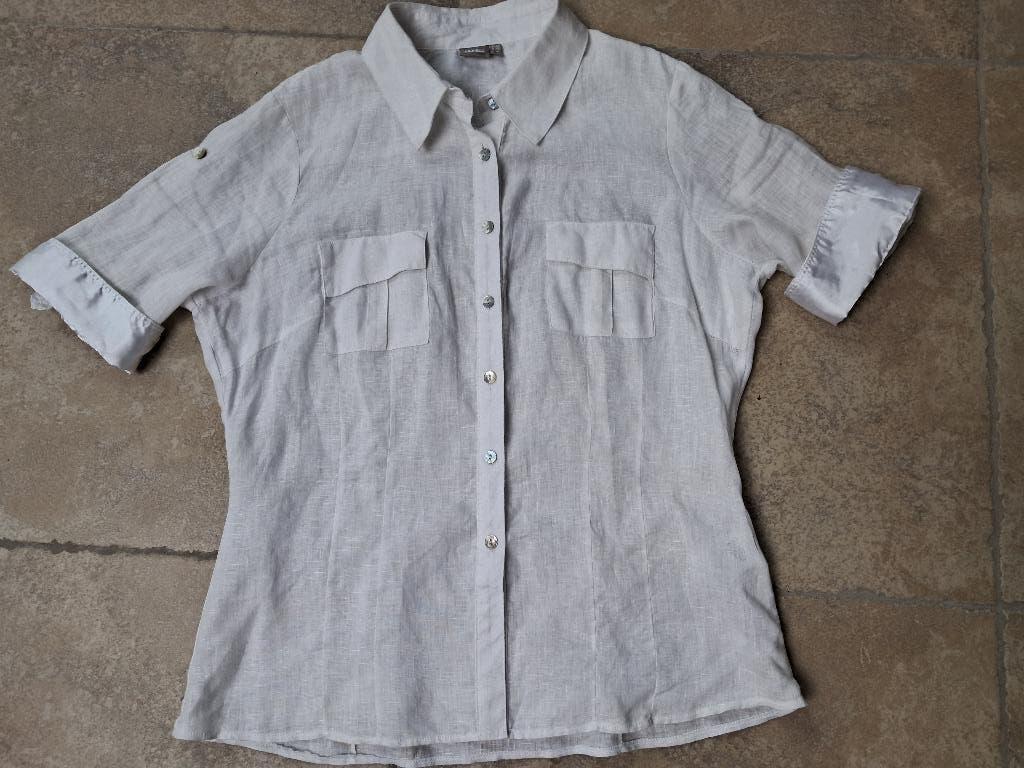 Wit linnen bloes mt Large (zie foto's), Kleding | Dames, Blouses en Tunieken, Ophalen of Verzenden, Zo goed als nieuw, Maat 42/44 (L)