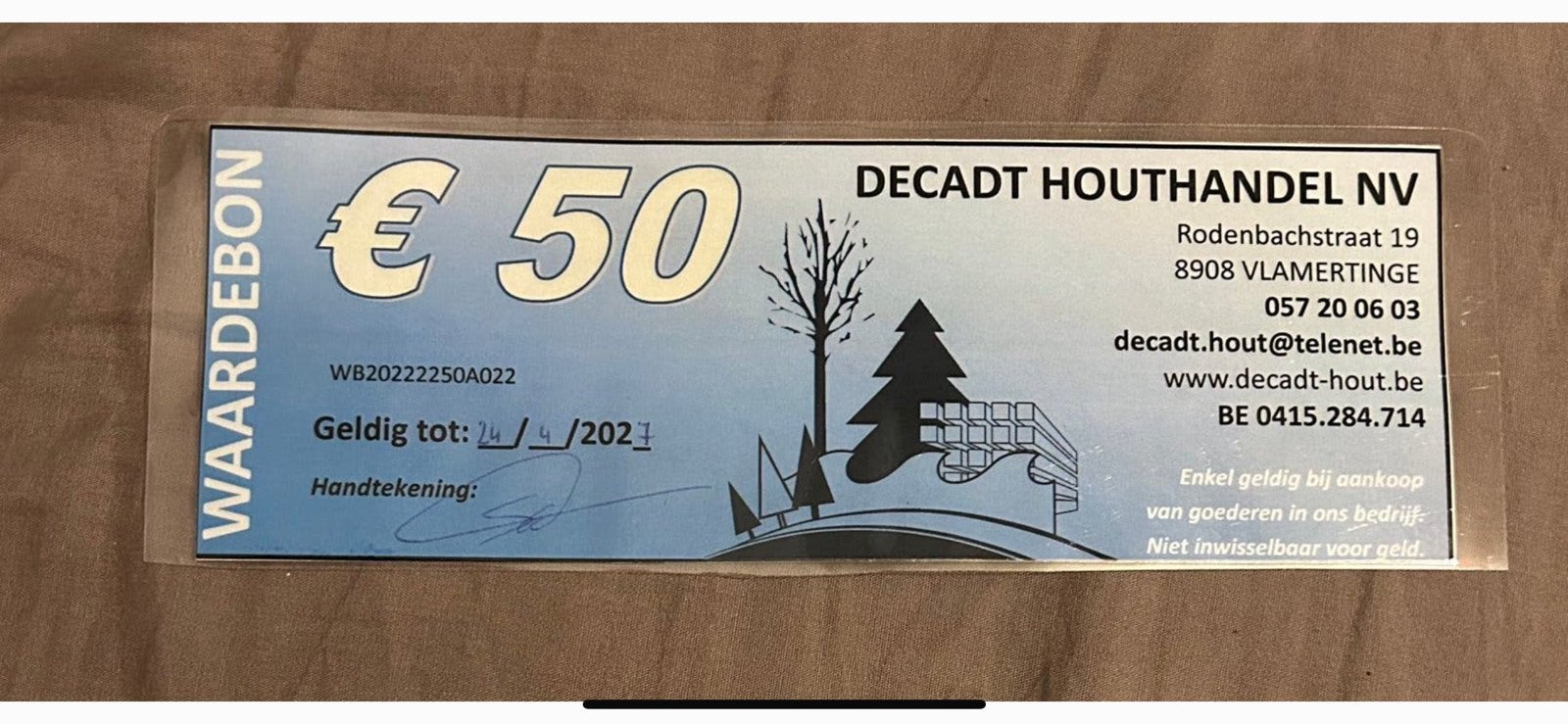 Decadt houthandel nv cadeaubon, Eén persoon, Cadeaubon, Warenhuis- of Winkelbon