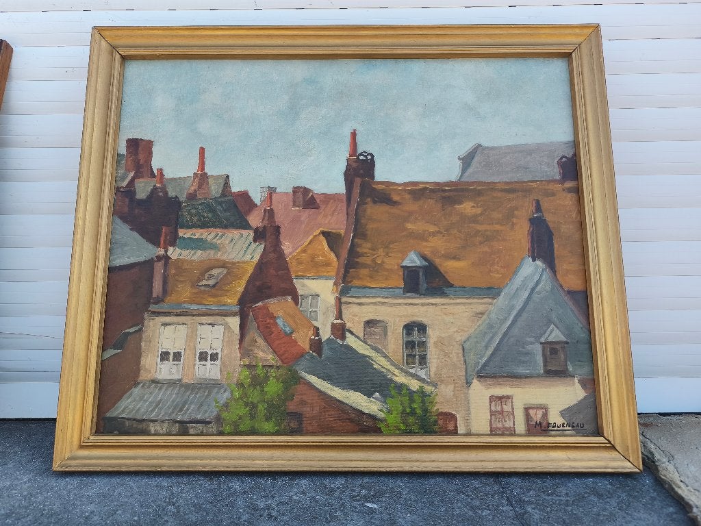 Huile sur panneau les toits havre signe Maurice fourneau, Antiek en Kunst, Kunst | Schilderijen | Klassiek, Paneel, Ophalen of Verzenden