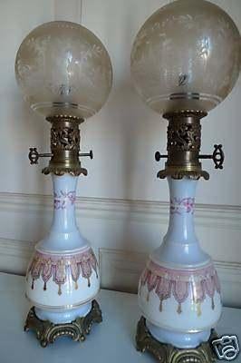 19de eeuwse olielampen porselein/glas (koppel), Antiek en Kunst, Ophalen