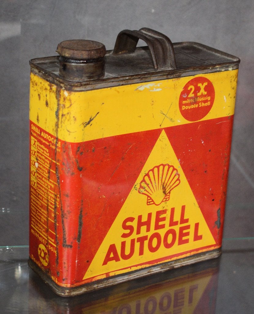 Zeldzame Autooel Shell olie blik uit 1930, Verzamelen, Ophalen of Verzenden, Gebruikt, Reclamebord