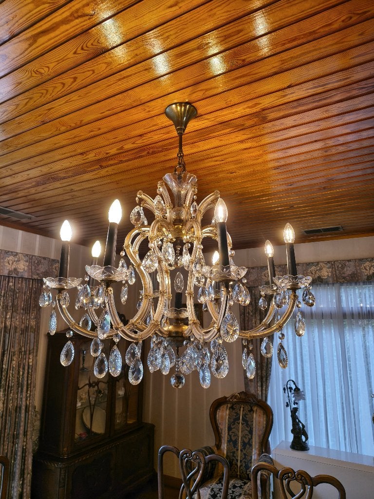 Kristallen Maria Theresia Kroonluchter –Loodkristal 9-lights, Ophalen, Gebruikt, Maria Theresia stijl, E14 (klein)