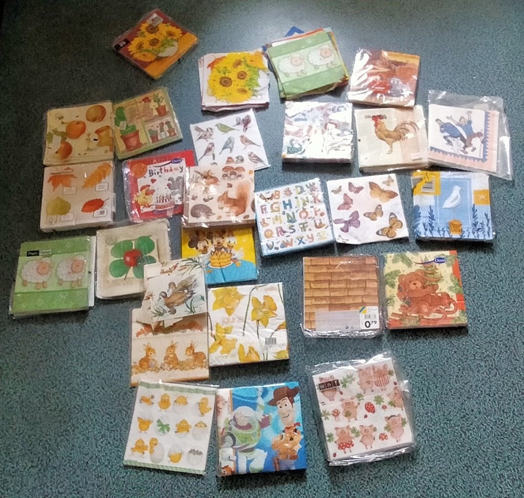 Groot pakket serviettentechniek / decoupage + materiaal, Ophalen, Knutselmateriaal
