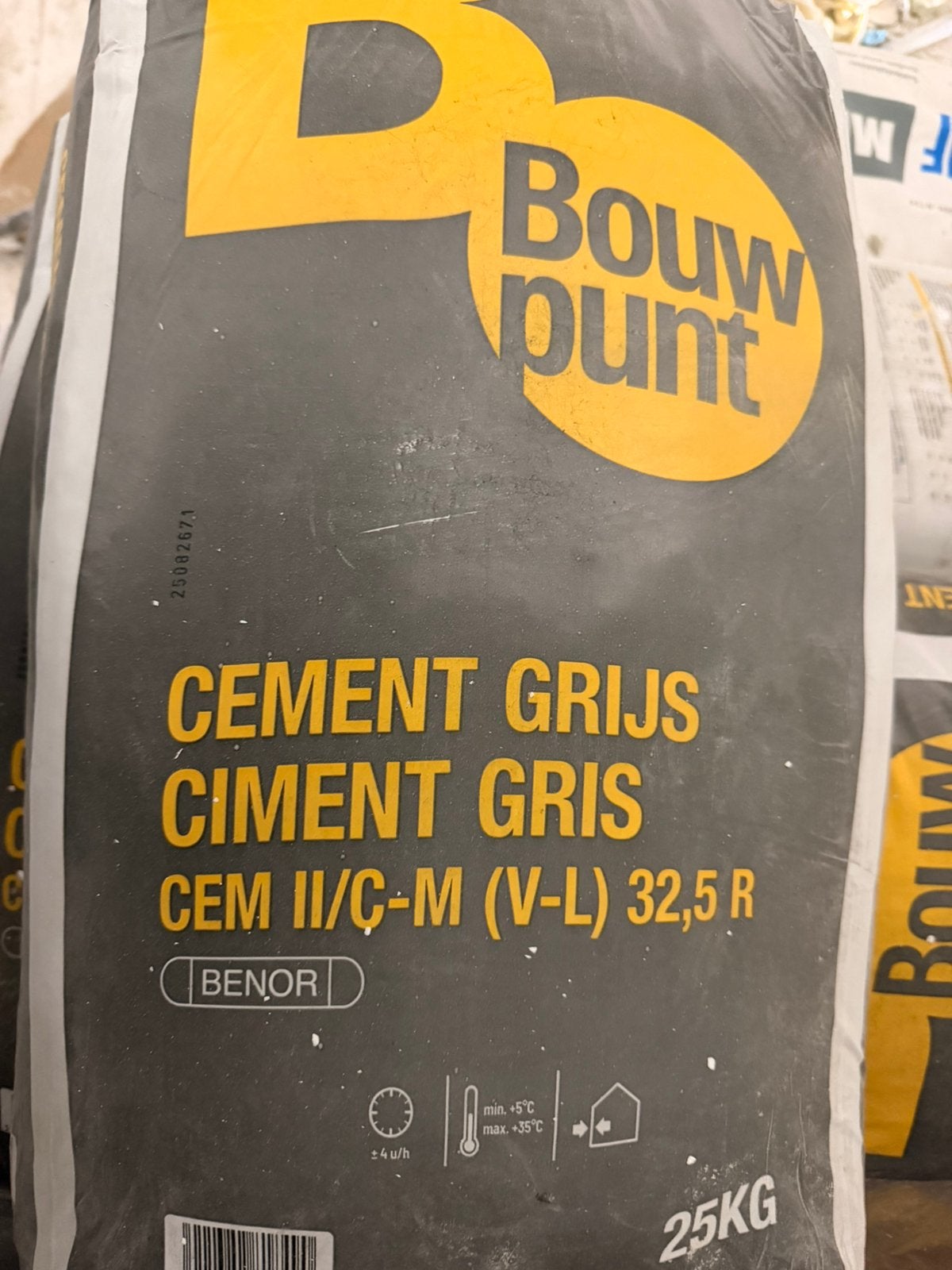 Te koop: 15 zakken grijze cement – 25 kg per zak, Ophalen, Nieuw, Beton